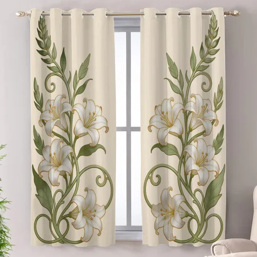 Vista 96 de Shrahala Art Nouveau Floral Pattern Blackout Curtain Tiers, Delicate Vine and Flower Design Kitchen Valance Light Blocking Tier Drapes with Rod