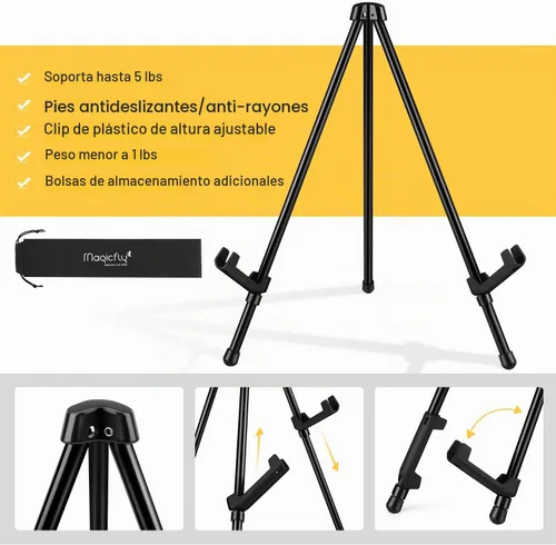 Vista 4 de Magicfly Paquete de 6 caballetes de mesa, caballetes de mesa de acero negro para exhibición, caballete de trípode ajustable y portátil con 6 bolsas