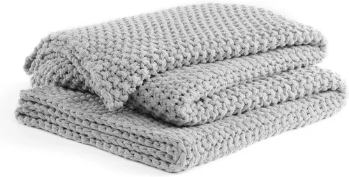 Vista 15 de YnM Manta de Punto Grueso de Algodón, Mantas de Punto Trenzado para Cama, Sofá, Sillón, Cómoda y Relajante, Pieza Decorativa para Casa de Campo Azul