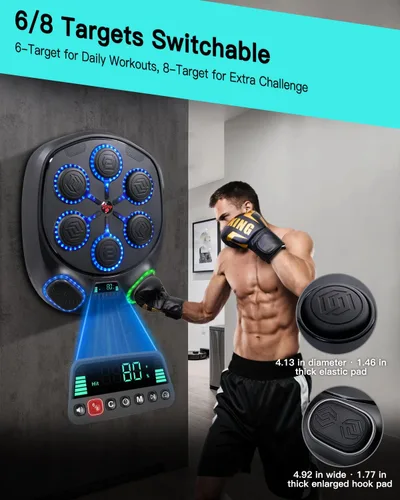 Vista 4 de shroop Máquina de boxeo musical para adultos y niños: entrenador interactivo de perforación Bluetooth montado en la pared, alta sensibilidad