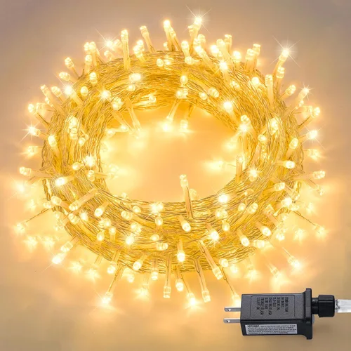 Vista 35 de JMEXSUSS 150 luces LED azules de Navidad para interiores y exteriores, luces de cadena conectables de 59 pies con enchufe, 8 modos de luces de hadas