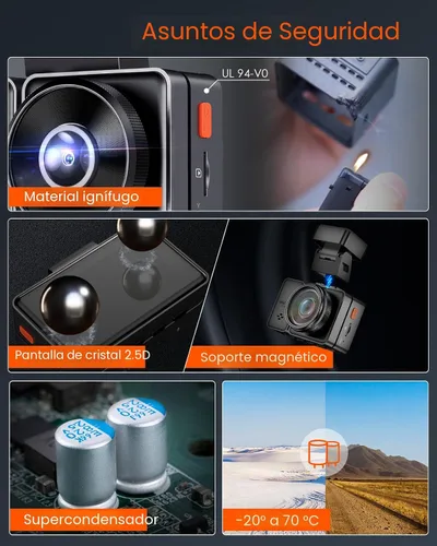 Vista 9 de Vantrue Cámara de tablero E2 delantera y trasera, cámara trasera de 2.7 K, STARVIS dual, cámara de tablero de 2.7K + 2.7K para automóviles, control