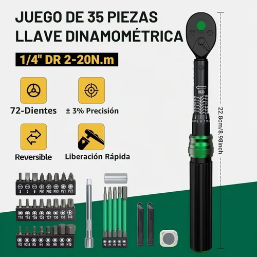 Vista 3 de Juego de llaves dinamométricas compactas para bicicleta de 1/4", 2