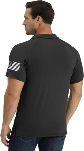 Vista 3 de H HYFOL Camisas Polo de Manga Corta para Hombres Gráficas Elásticas Casuales Patrióticas Americanas Raglán Golf Polos para Hombres