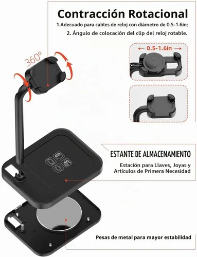 Vista 4 de Base de carga universal ajustable para reloj inteligente con soporte telescópico