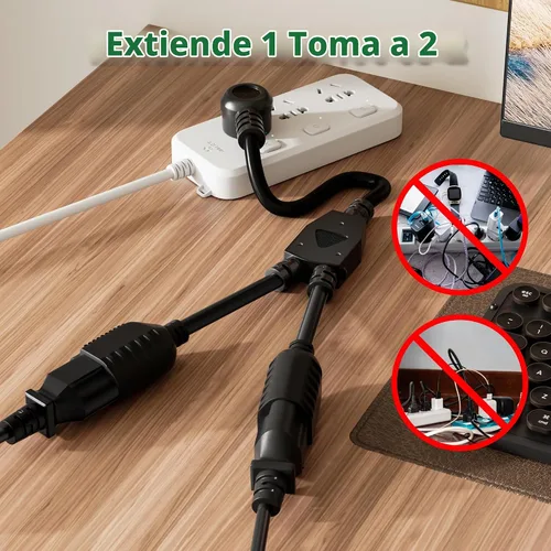 Vista 3 de Elecan Cable de extensión de alimentación divisor en Y de 3 clavijas de 1 FT, enchufe plano en ángulo de 45 grados, salida de 1 a 2 vías, ahorro