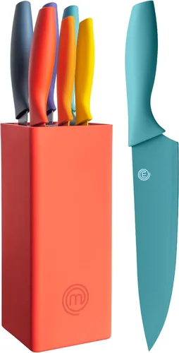 Vista 11 de MasterChef - Juego de cuchillos de cocina con bloque, 6 cuchillos de cocina y un soporte universal para cuchillos, hojas de acero inoxidable extra