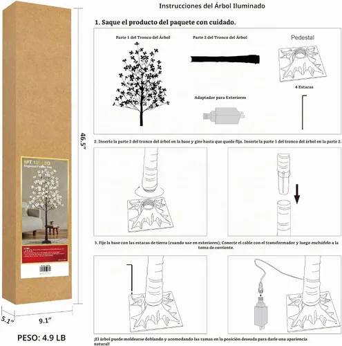 Vista 6 de Lightshare Árbol de Flores de Cornejo Iluminado de 6 Pies, Planta Artificial de 120L con Bayas, Luces Blancas Cálidas para Primavera, Decoración