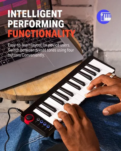 Vista 5 de Donner - Mini teclado MIDI N-25, controlador MIDI de 25 teclas, regalos para principiantes con mini teclas sensibles a la velocidad, software