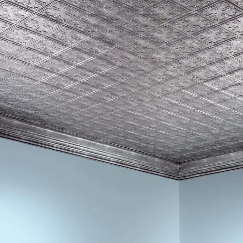 Vista 2 de FASÄDE - Panel adhesivo para techo de vinilo decorativo con estilo/patrón tradicional de 2 x 4 pies en plata entrecruzada (paquete de 5)