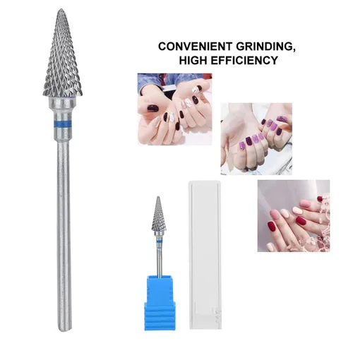 Vista 7 de Brocas para uñas, brocas de acero de tungsteno para manicura de manicura, cabezal de pulido de manicura de pedicura eléctrica, brocas de cono Azul