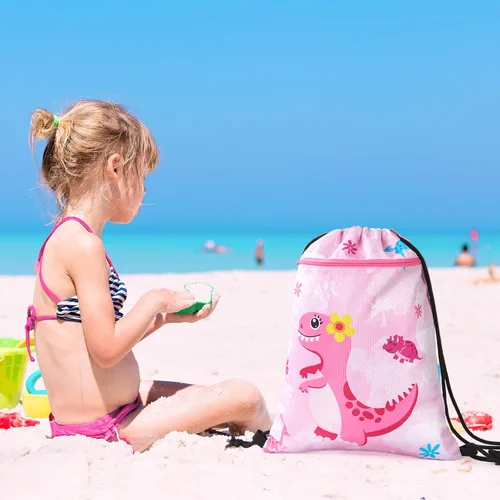 Vista 7 de WAWSAM Mochila con cordón - Bolsas con cordón para niños, bolsa de natación para la playa, Dinosaurio B, Dinosaurio B