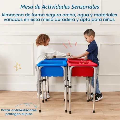 Vista 3 de ECR4Kids Mesas modulares de juego con arena y agua con tapas, varios colores, Multi Color, 1 Azul /Rojo
