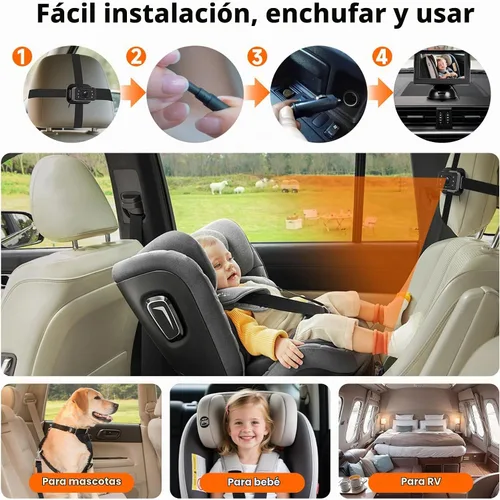 Vista 3 de VECHTEL Cámara de coche para bebé HD con orientación trasera para bebé con monitor de 4.3 pulgadas, visión nocturna IR, gran angular, fácil
