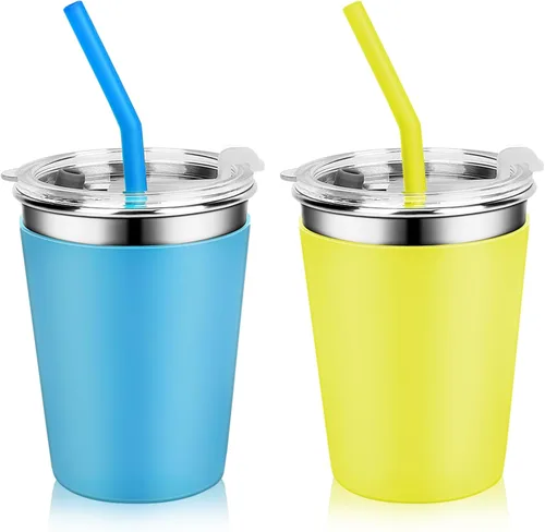 Vista 11 de Yummy Sam Vasos de acero inoxidable de 12 onzas para niños, vasos para bebidas frías y calientes, vasos irrompibles para niños y adultos, escuela