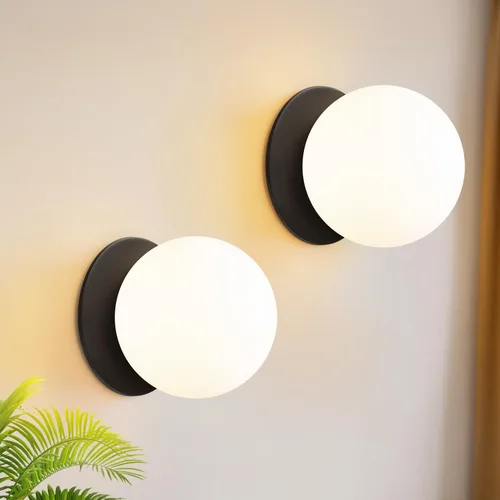 Vista 9 de 1 aplique de pared negro mate, moderno aplique de baño con vidrio de globo lechoso, lámpara de pared para espejo de baño, sala de estar, pasillo