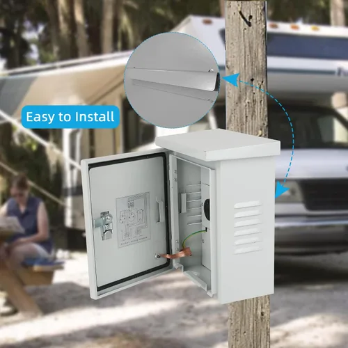 Vista 6 de Panel de toma de corriente temporal, caja de toma de corriente RV con 20 amperios, 30 amperios, receptáculo de 50 amperios instalado, cerrado