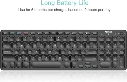 Vista 4 de Arteck HB305-2 Teclado Bluetooth universal multidispositivo Teclado Bluetooth ultra compacto inalámbrico con teclas de acceso rápido multimedia