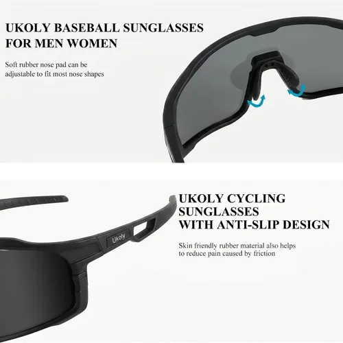 Vista 6 de Ukoly Gafas de sol para ciclismo, correr, béisbol, pesca y golf para hombres y mujeres, gafas de sol deportivas con lente HD UV400 de 620