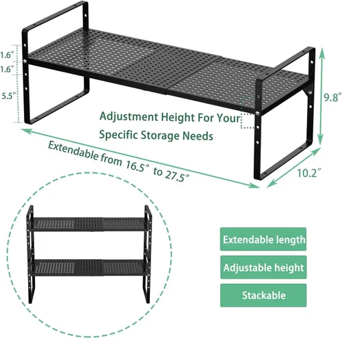 Vista 4 de Redrubbit Estante grande de almacenamiento expandible para gabinete, altura ajustable, de metal, organizador de cocina, estantes para cocina