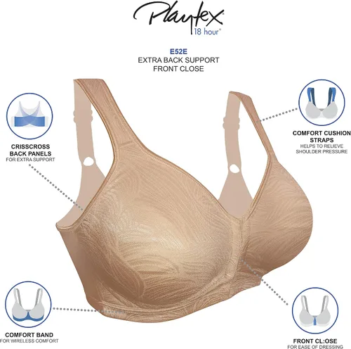 Vista 5 de Playtex Brasier inalámbrico de 18 horas con cierre frontal adicional para mujer, soporte trasero USE52E
