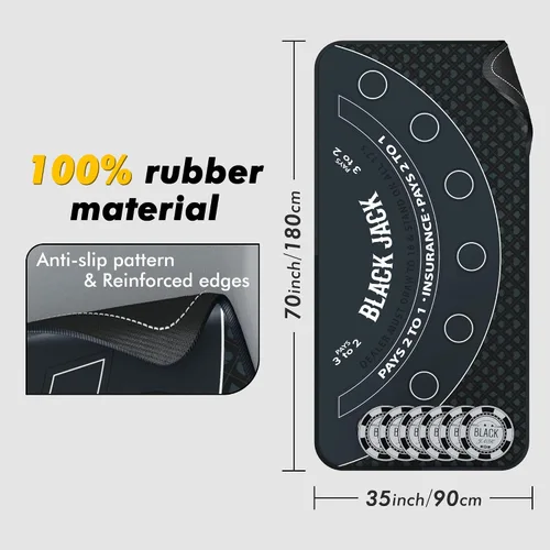 Vista 3 de Blackjack Mat 70" x 35" Blackjack Mat 21 Black Jack Mat Negro