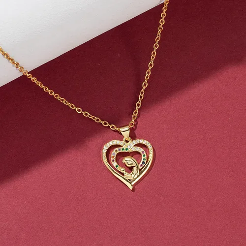 Vista 6 de FANCY SHINY Collar delicado de corazón de oro para mamá, collar de circonita cúbica, regalo de joyería para el día de la madre, cumpleaños