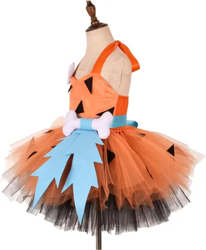 Vista 2 de YiZYiF Disfraz de hombre de las cavernas para niñas, vestido de tutú de tul con tocado para Halloween