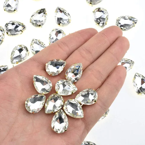 Vista 10 de Hahiyo Base de garras de diamantes de imitación para coser, vidrio transparente, formas mixtas, gemas de cristal, ajuste de puntas traseras