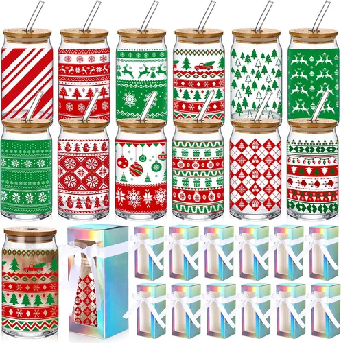 Vista 8 de Layhit - Juego de 12 vasos de cristal de Navidad, 16 onzas, vasos