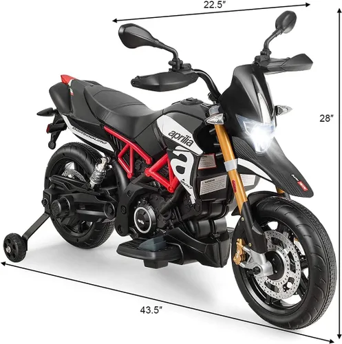 Vista 7 de OLAKIDS Aprilia - Motocicleta de 12 V para niños, motor eléctrico con licencia de Aprilia con ruedas de entrenamiento, suspensión de resorte