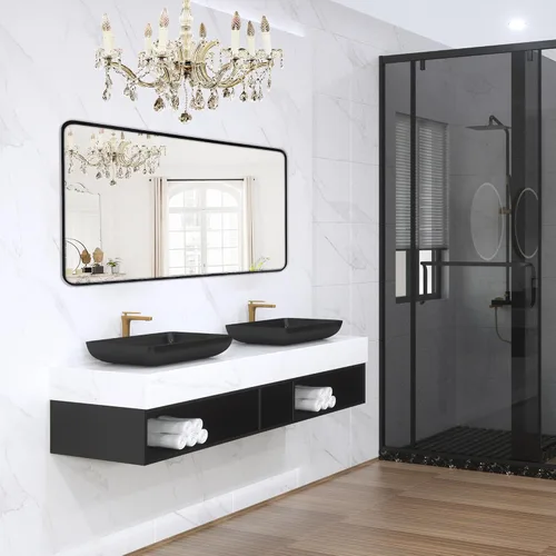 Vista 40 de Espejo arqueado negro de 16" x 20", espejo de pared para baño con arco, espejo de tocador de baño con marco de metal y parte superior arqueada