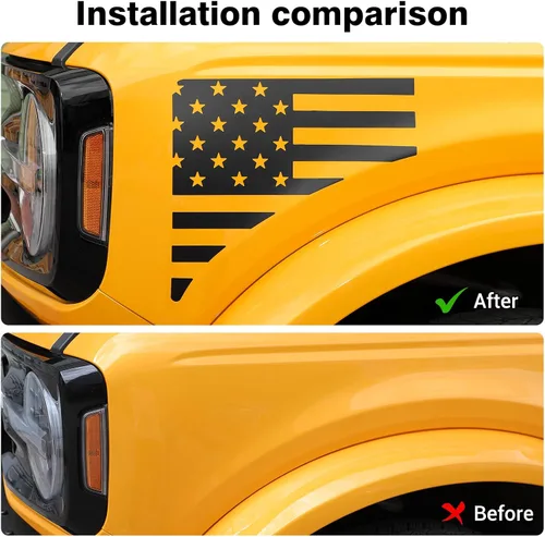 Vista 2 de JeCar Calcomanías de vinilo para guardabarros laterales, bandera estadounidense, compatibles con Ford Bronco 2021-2023, 1 par
