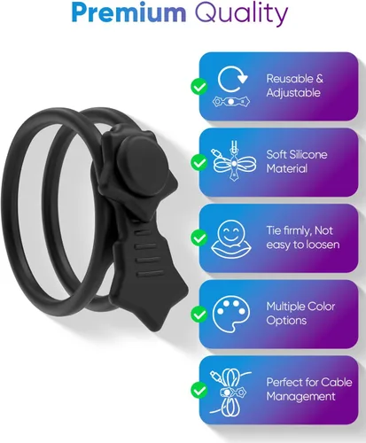 Vista 5 de Cierre rápido: bridas de silicona reutilizables, organizador de cables para cables de carga, cables de datos y cables de computadora, correas