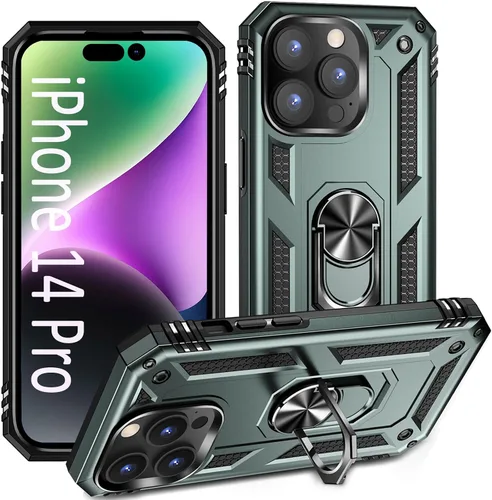 Vista 14 de ADDIT i Phone 14 Pro - Funda para iPhone 14 Pro, con anillo de soporte, soporte ajustable, grado militar, protección resistente, a prueba de golpes