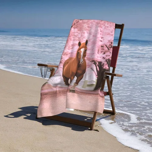 Vista 5 de Dujiea Toalla de playa de microfibra, toallas de baño grandes con diseño floral de caballo 3D para mujeres y hombres, toallas de baño de secado