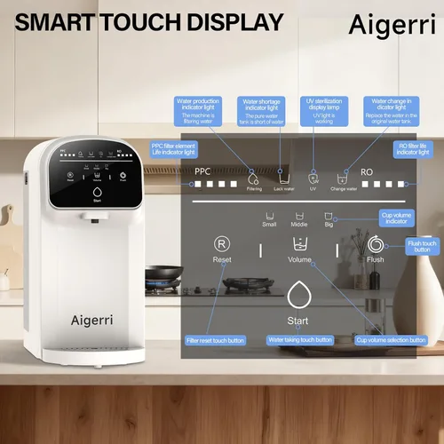 Vista 6 de Aigerri Filtro de agua portátil de ósmosis inversa para encimera con sistema de filtración de ósmosis inversa UV, 5 etapas, no necesita instalación