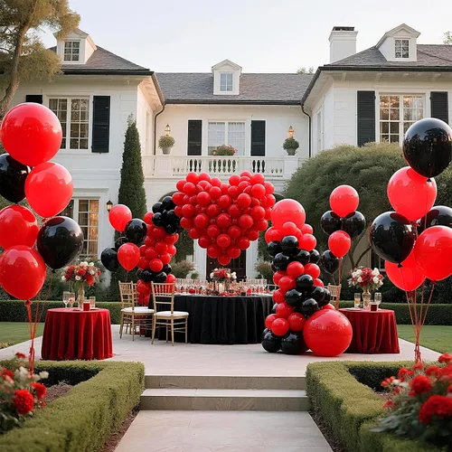 Vista 5 de Globos rojos y negros, paquete de 100 unidades, 12 pulgadas A1-rojo negro