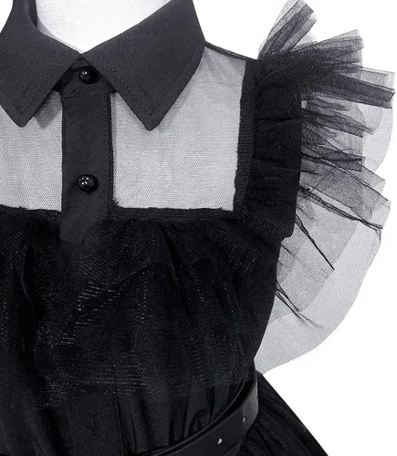 Vista 6 de Zalongye Disfraz negro para niñas, disfraz de familia negro, disfraz de Halloween, vestido de fiesta para niñas de 4 a 13 años