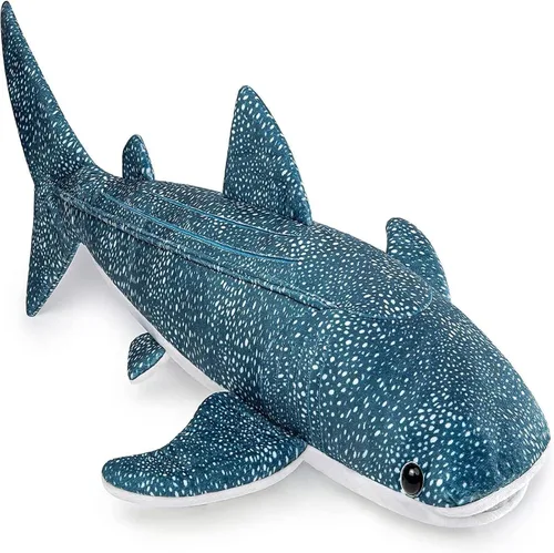 Vista 2 de Juguete de peluche de tiburón ballena gigante de simulación de 21 pulgadas de largo, lindo animal de peluche de ballena gigante suave para niños