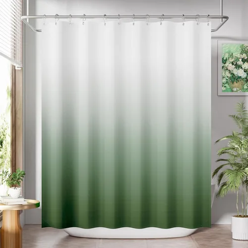Vista 10 de AmazerBath Cortina de ducha, juego de cortina de tela ombre negra con 12 ganchos, cortina de ducha lavable de tela en negro y blanco, cortina