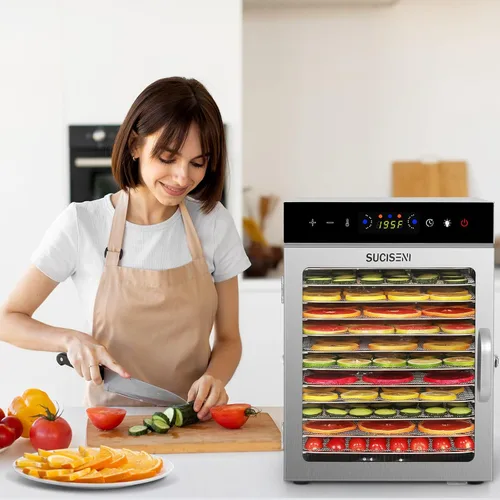 Vista 8 de Máquina deshidratadora de alimentos, 12 bandejas de acero inoxidable, deshidratador de carne de 1000 W para uso doméstico, temporizador de 24 horas