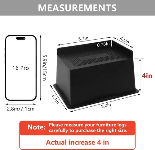 Vista 2 de Elevadores de cama de 4 pulgadas, resistentes, de gran tamaño, paquete de 4 Extra Wide Bed Lifts Risers for Table, Sofa, Dorm Twin XL, Couch