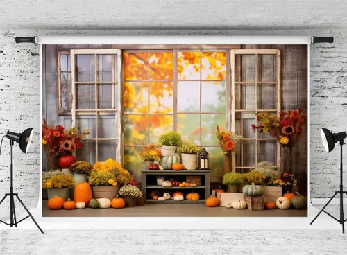 Vista 28 de Kate Fondo de fotografía para el día de Acción de Gracias, otoño, calabaza, decoración del hogar, fondo para niños, fiesta, estudio (7 x 5 pies)