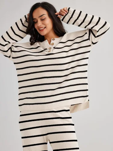 Vista 2 de LILLUSORY Conjunto de 2 piezas de moda de gran tamaño para mujer, conjuntos de descanso holgados a juego, cómodos conjuntos de suéter de punto