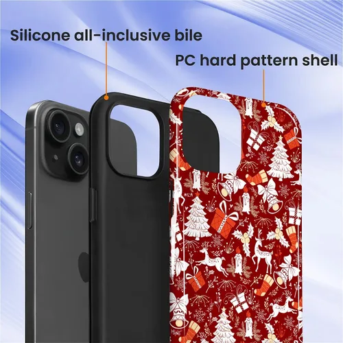 Vista 3 de Funda para iPhone 13 iPhone 14, a prueba de golpes, funda protectora híbrida de 2 capas, doble protección contra caídas, antiarañazos, diseño Rojo
