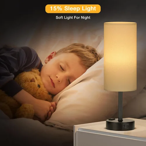 Vista 6 de Juego de 2 lámparas de mesa táctiles para dormitorio en blanco, lámparas de noche regulables de 3 niveles con puertos USB C y A, lámparas de mesita