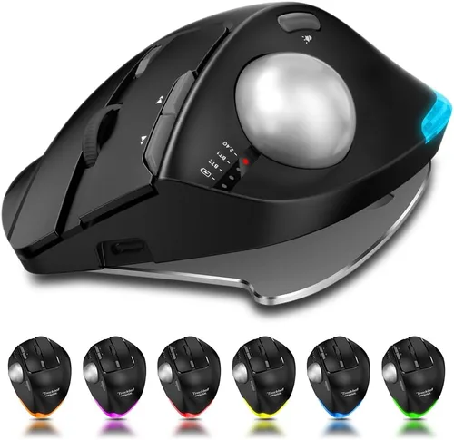 Vista 3 de zelotes Ratón de trackball, mouse Bluetooth inalámbrico recargable, 4800 DPI (5 niveles ajustables), modo dual (BT 5.0/3.0 + receptor USB 2.4G)