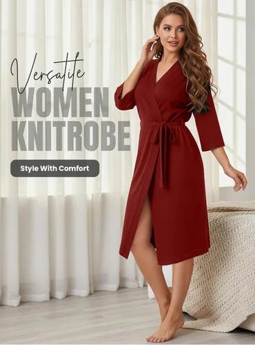 Vista 5 de NY Threads Bata de baño de punto largo para mujer, manga 34, kimono suave, ligero, ropa de descanso