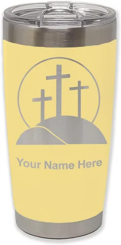 Vista 30 de LaserGram Vaso aislado al vacío de 20 onzas, cruz de calvario, grabado personalizado incluido (negro)